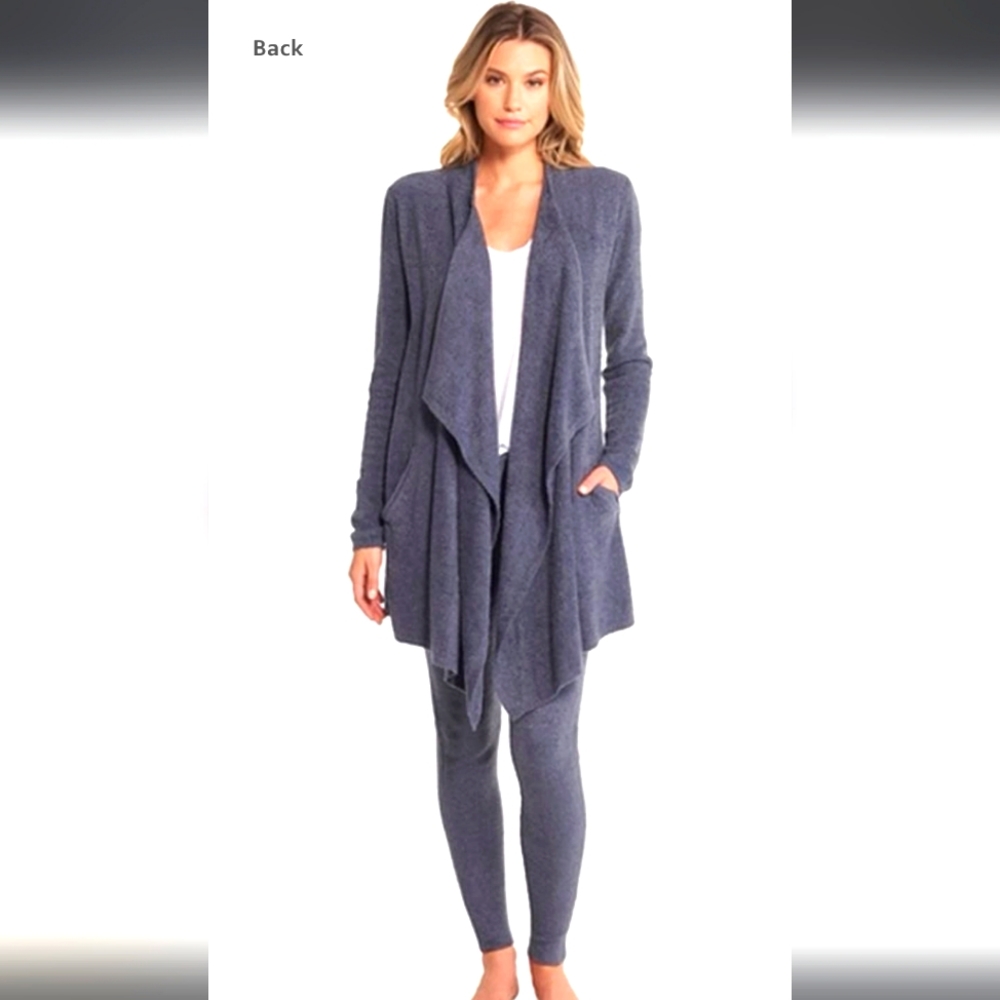Barefoot Dreams Draped Open-Front Cardigan in Heather Navy